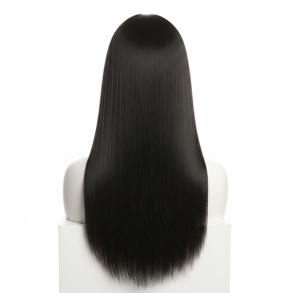 30-Inch Black Straight Human Hair Wig - Back