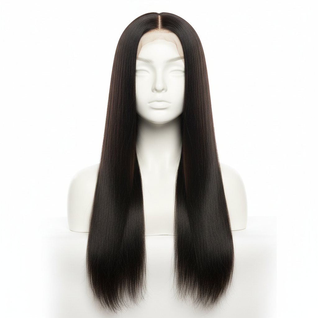 30-Inch Black Straight Human Hair Wig - Front