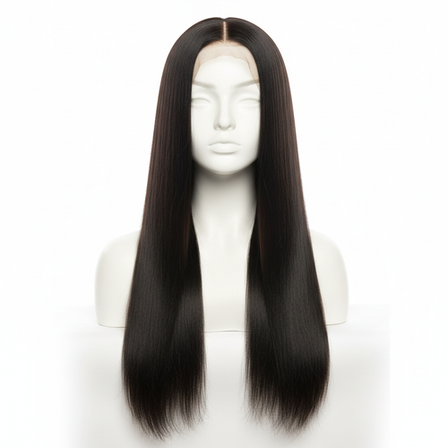 30-Inch Black Straight Human Hair Wig - Front
