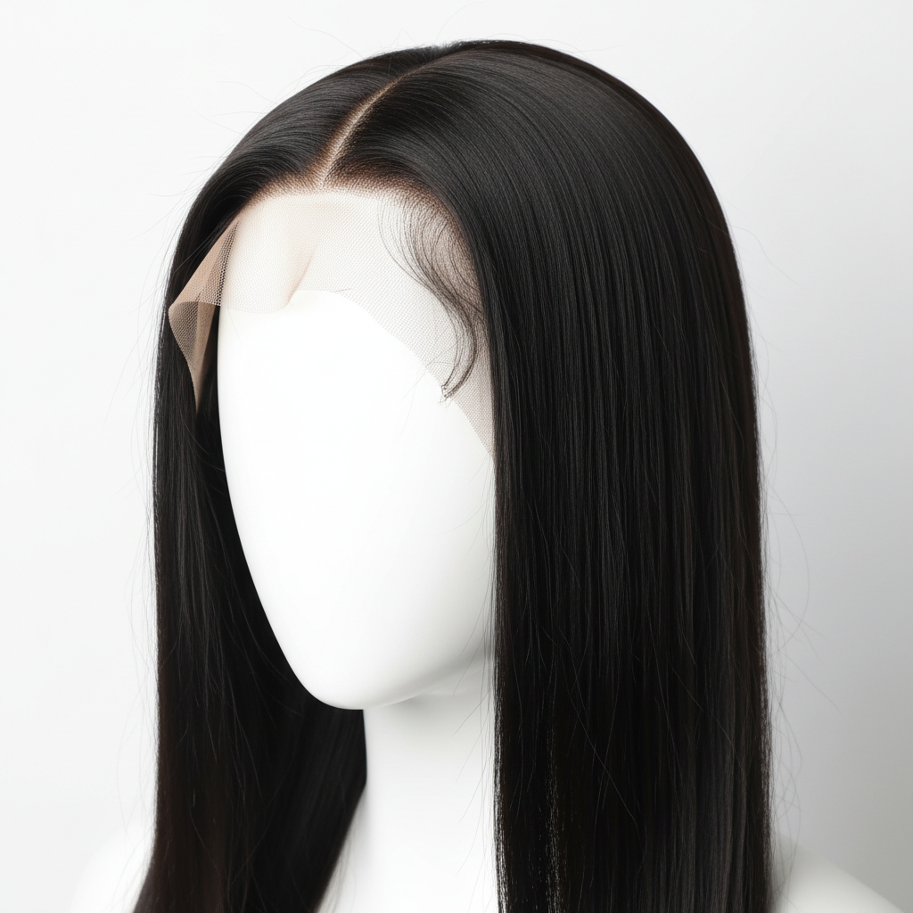 30-Inch Black Straight Human Hair Wig - Lace Front