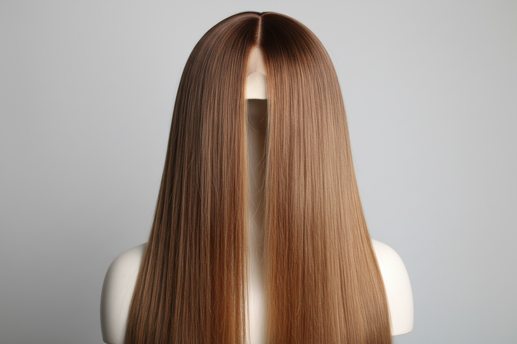30 Inch Straight Human Hair Wig - Honey Blonde Ombre - Detail Shot
