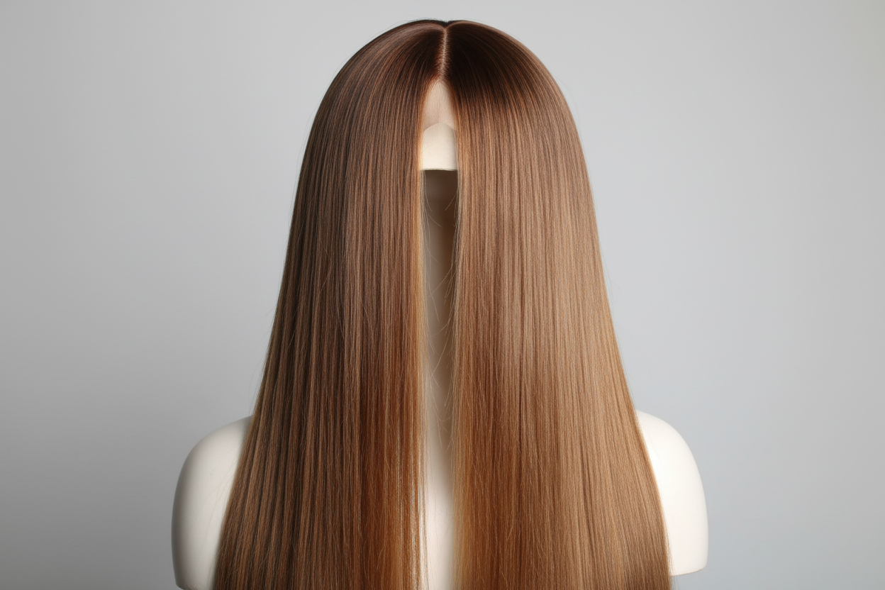 30 Inch Straight Human Hair Wig - Honey Blonde Ombre - Detail Shot