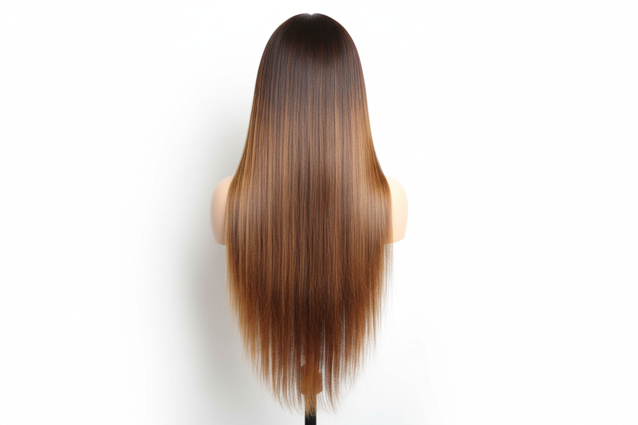 30 Inch Straight Human Hair Wig - Honey Blonde Ombre - Full View