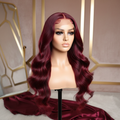 99J Burgundy body wave lace front wig in glamorous setting