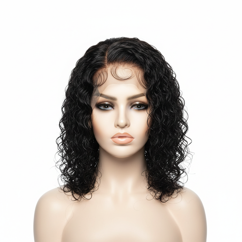 Front view of natural black bob wig