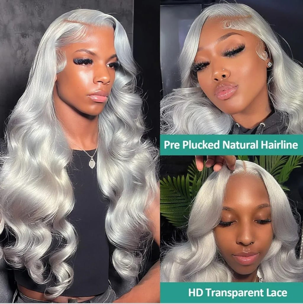 grey body wave human hair wig