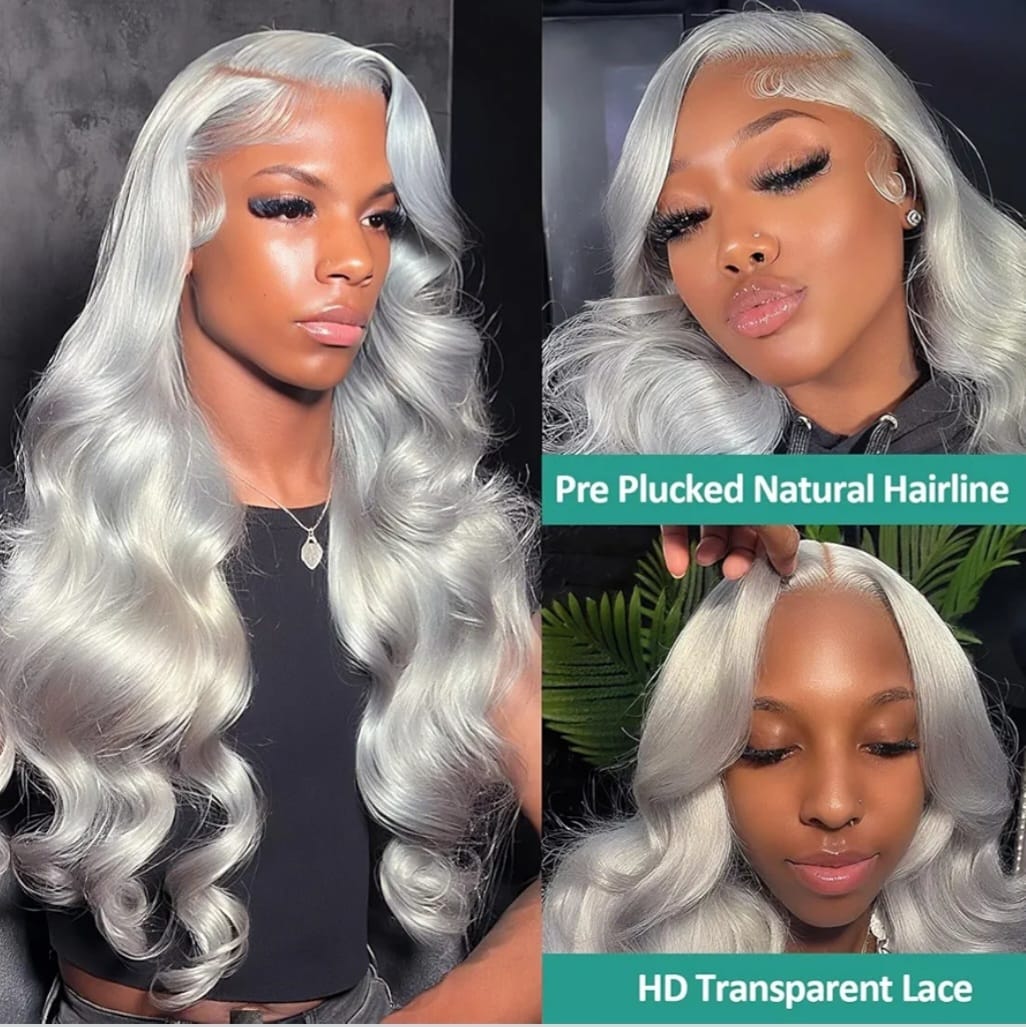 grey body wave human hair wig