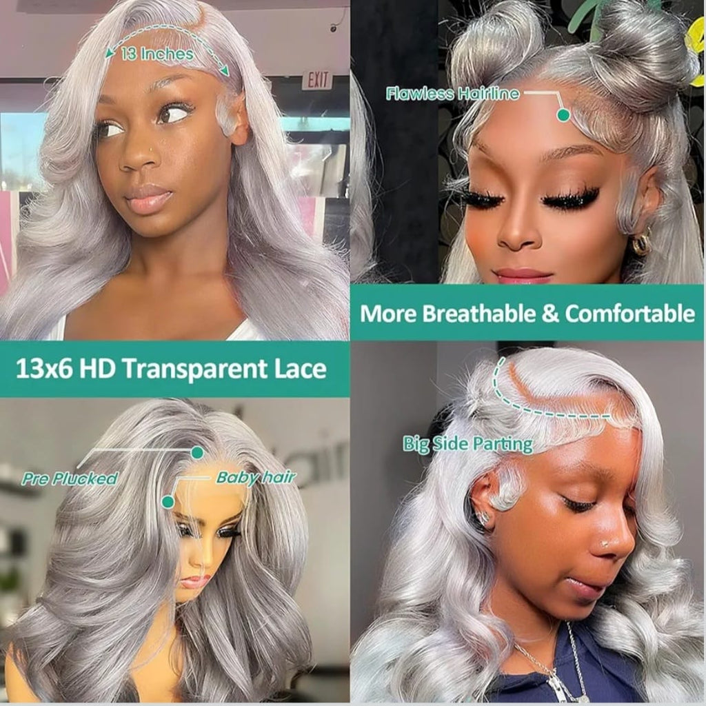 grey body wave human hair wig