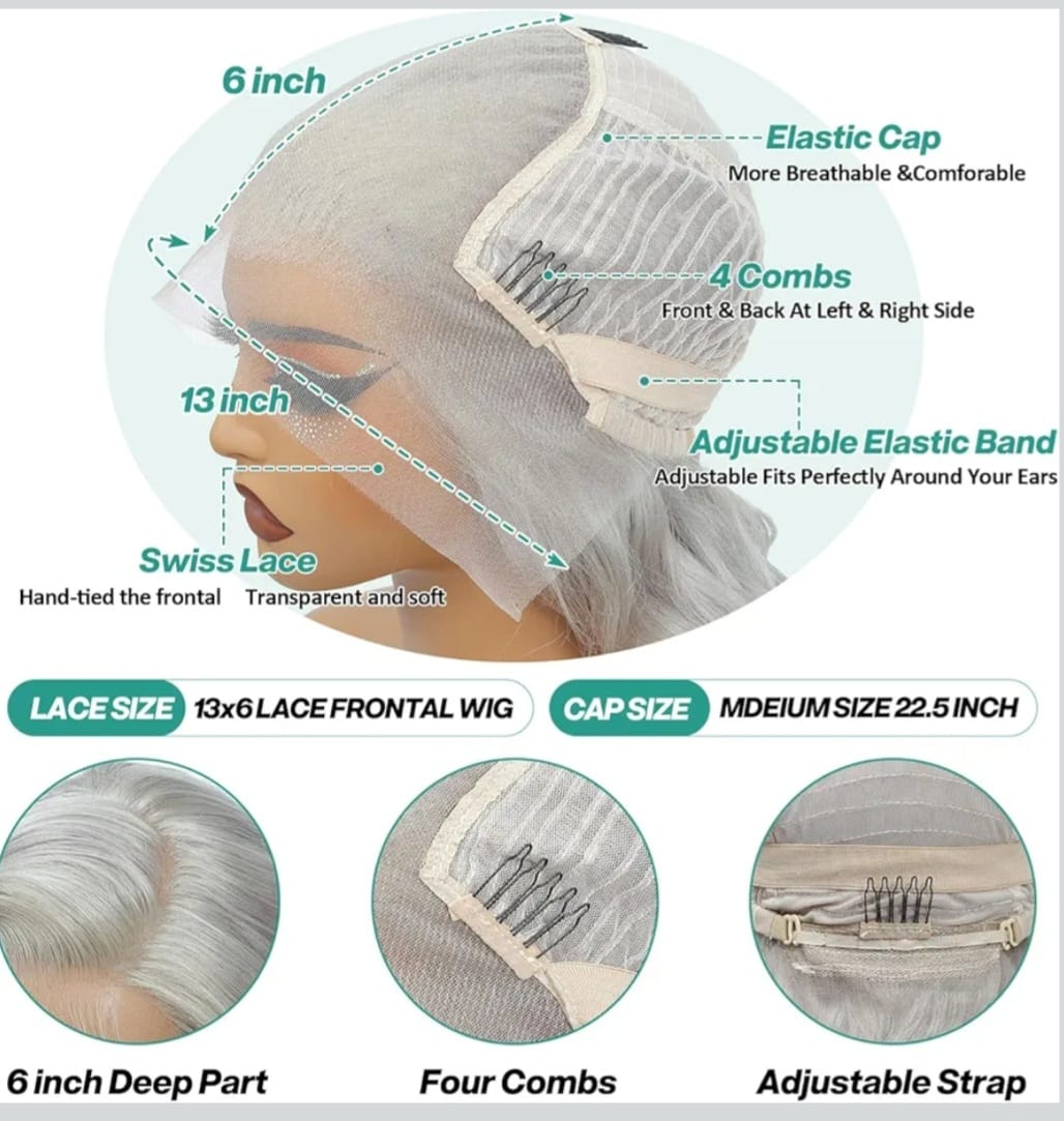 grey body wave human hair wig