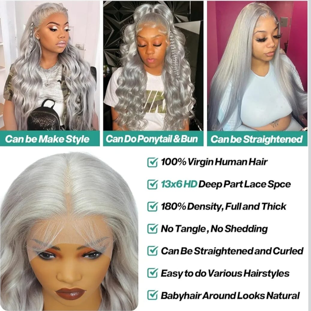 grey body wave human hair wig