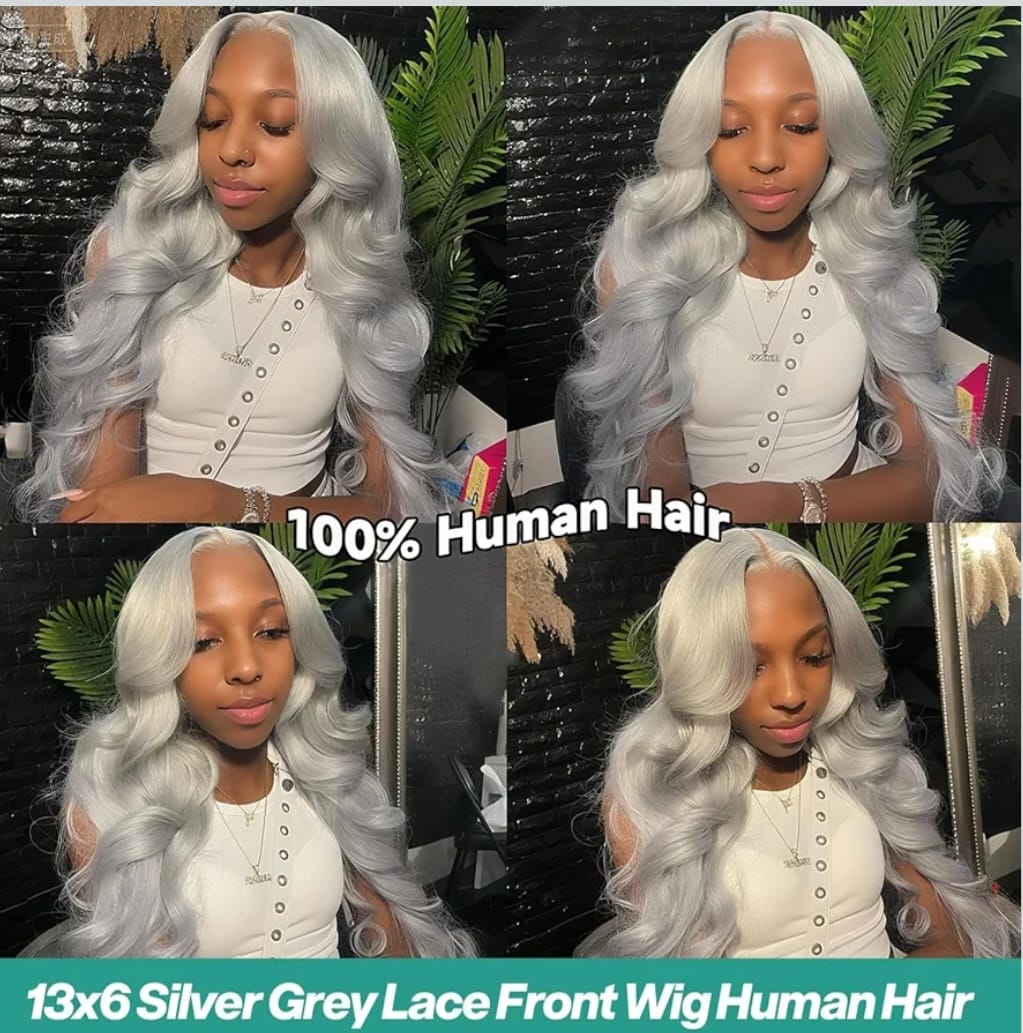 grey body wave human hair wig