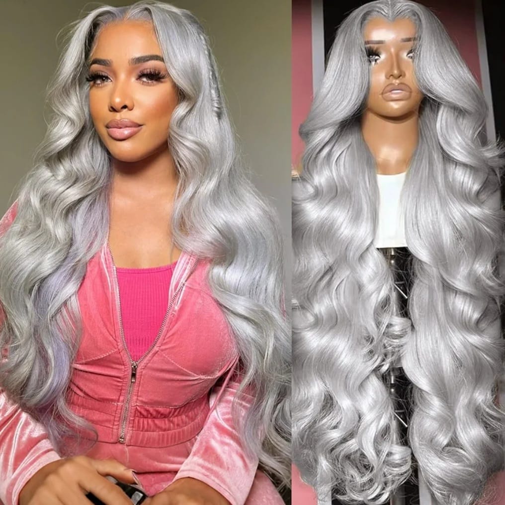 grey body wave human hair wig
